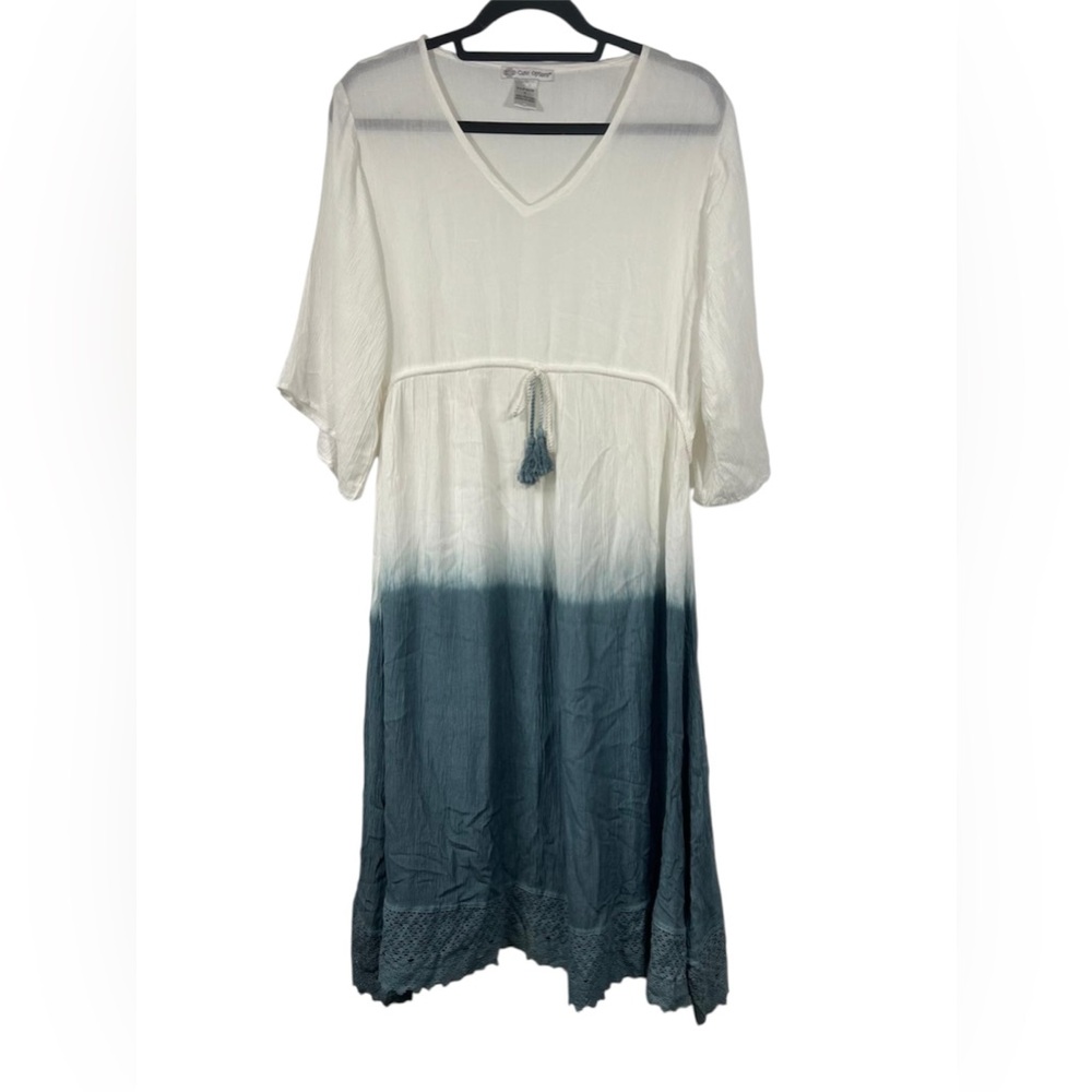 Cute Options Peasant Boho Crochet Midi Dress Crinkle Ivory Sage Green L Large
